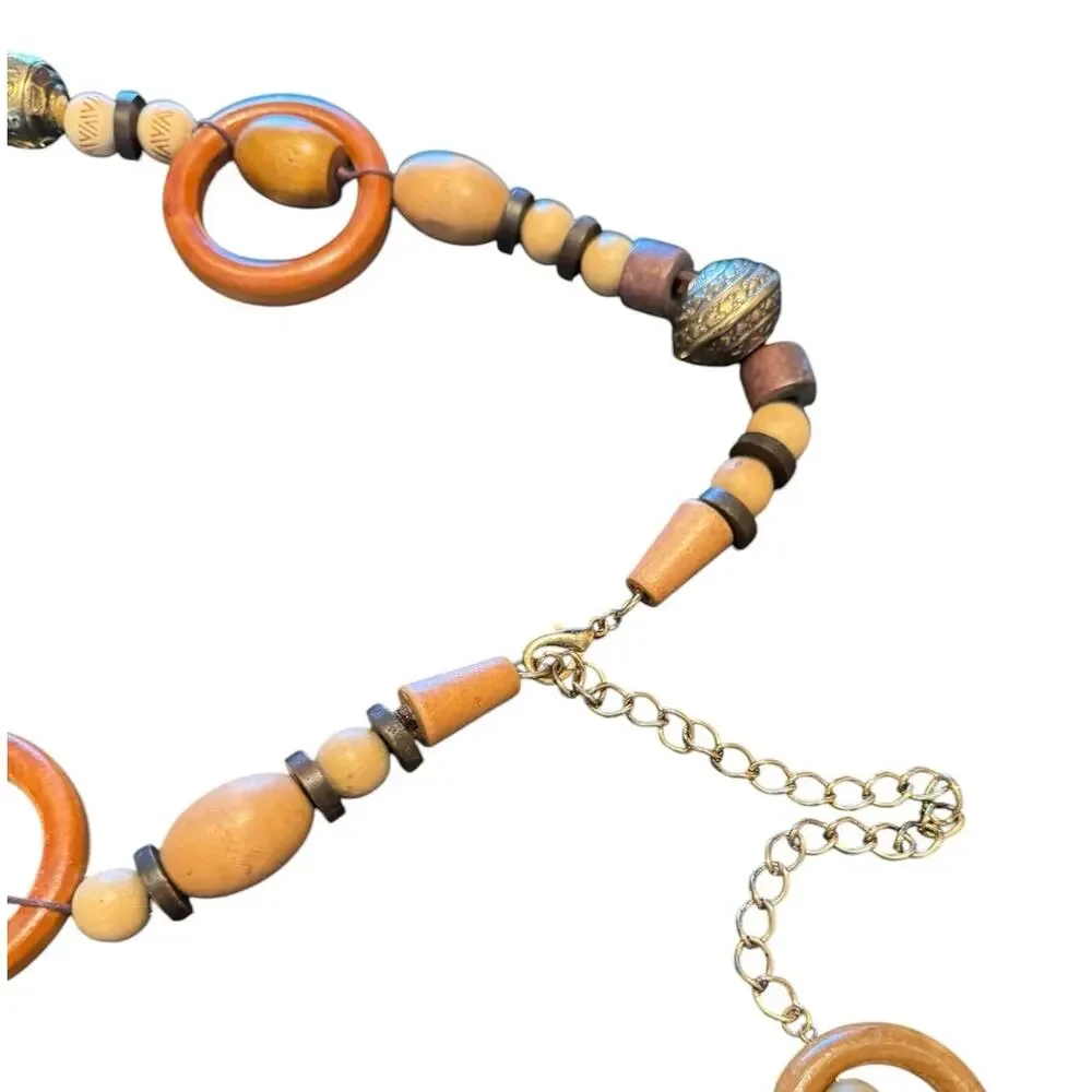 Vintage Wooden Bead Bohemian Style Dangle Statement Waist Belt